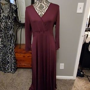 Eggplant 3/4 sleeve maxi wrap dress